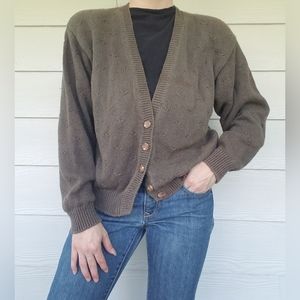 Vintage 80s Milano Cardigan Fishermen Style Knit Button Front Shoulder Pads Sz L